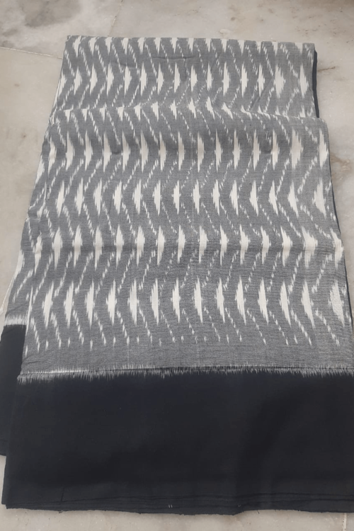 Ash Cotton Saree with Black Border