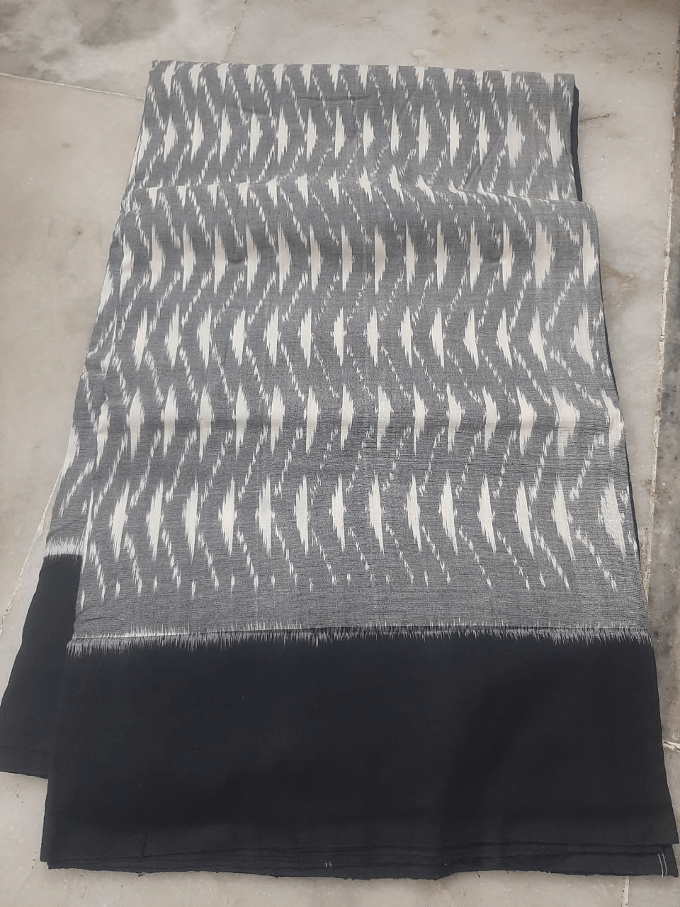 Ash Cotton Saree with Black Border - wmf Ash Cotton Saree with Black Border - wmf