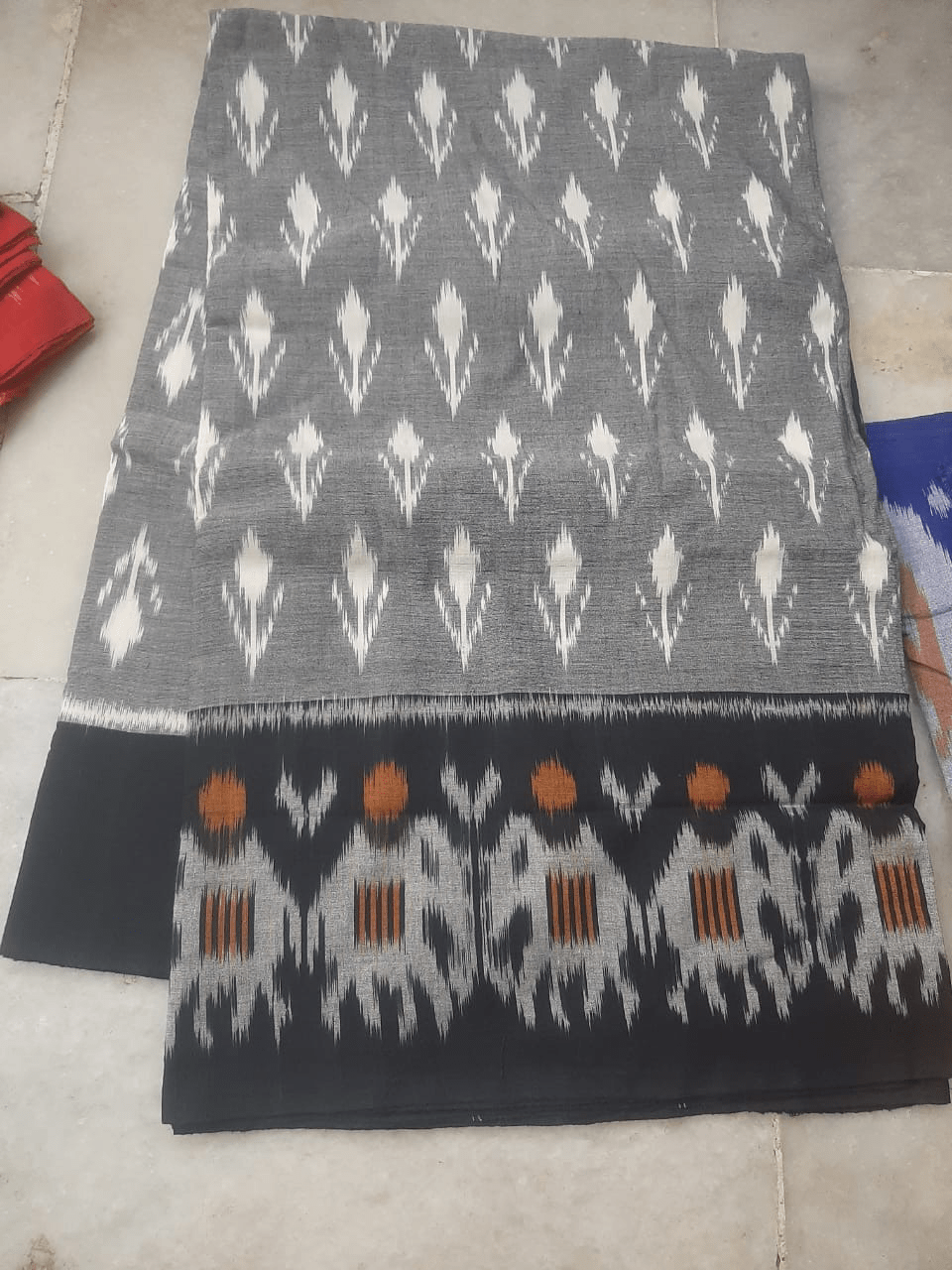 Ash Cotton Saree with Black Border