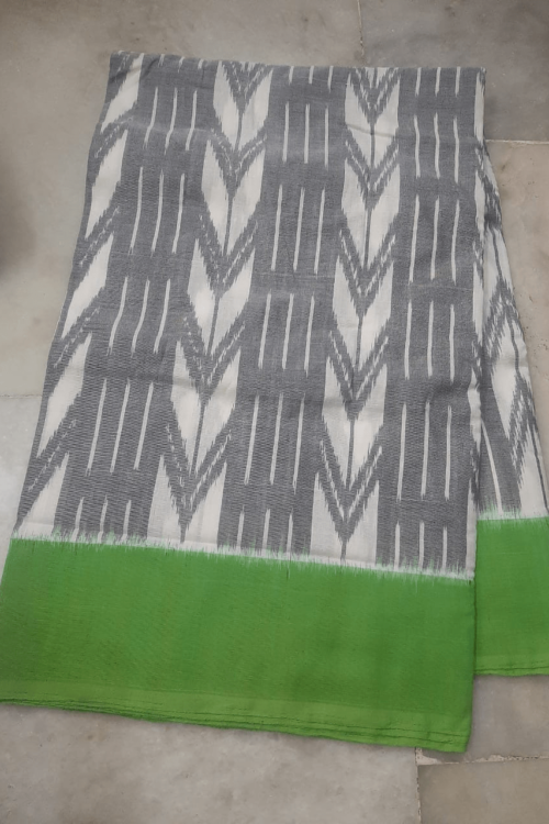 Ash Cotton Saree with Green Border