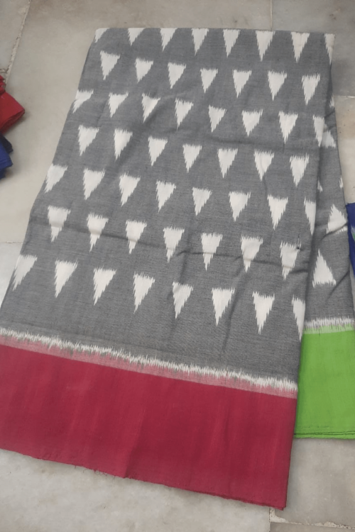 Ash Cotton Saree with Meroon Border