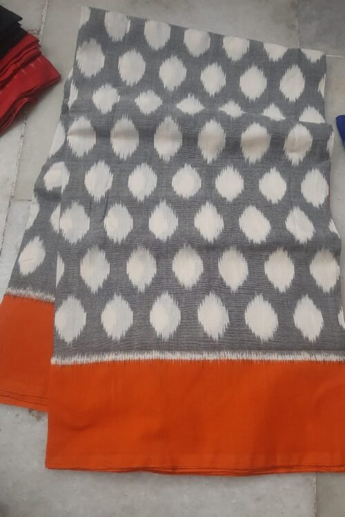 Ash Cotton Saree with Orange Border