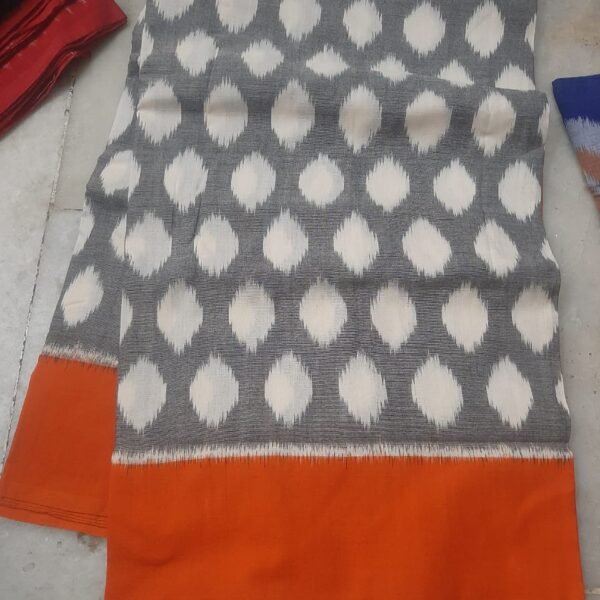 Ash Cotton Saree with Orange Border - wmf