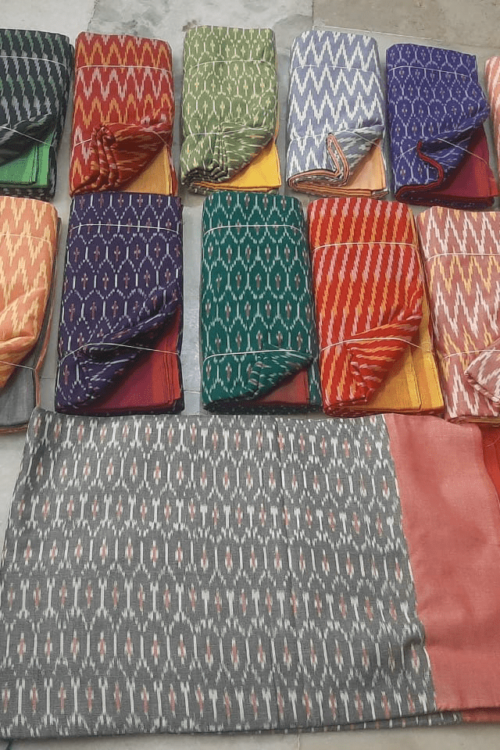 Ash Cotton Saree with Red Zari Border