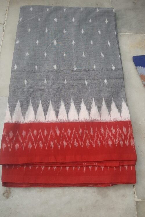 Ash soft cotton Saree with Red Border