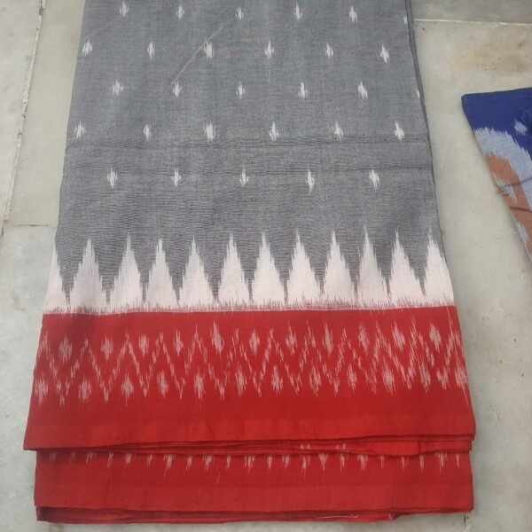 Ash soft cotton Saree with Red Border -wmf