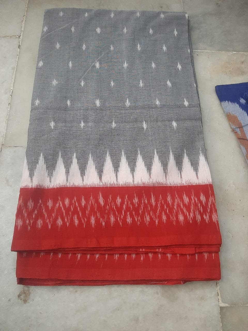 Ash soft cotton Saree with Red Border -wmf Ash soft cotton Saree with Red Border -wmf