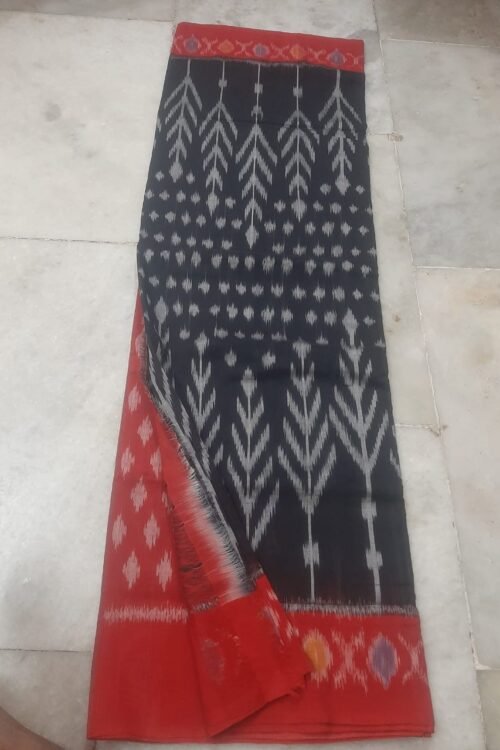 Black cotton Saree with Pink Border