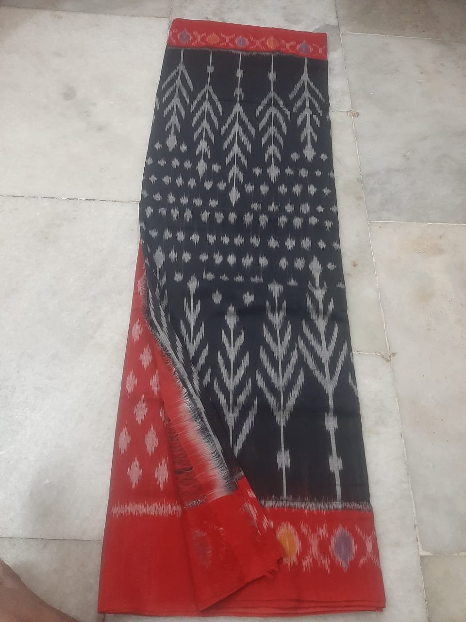 Black cotton Saree with Pink Border -wmf Black cotton Saree with Pink Border -wmf