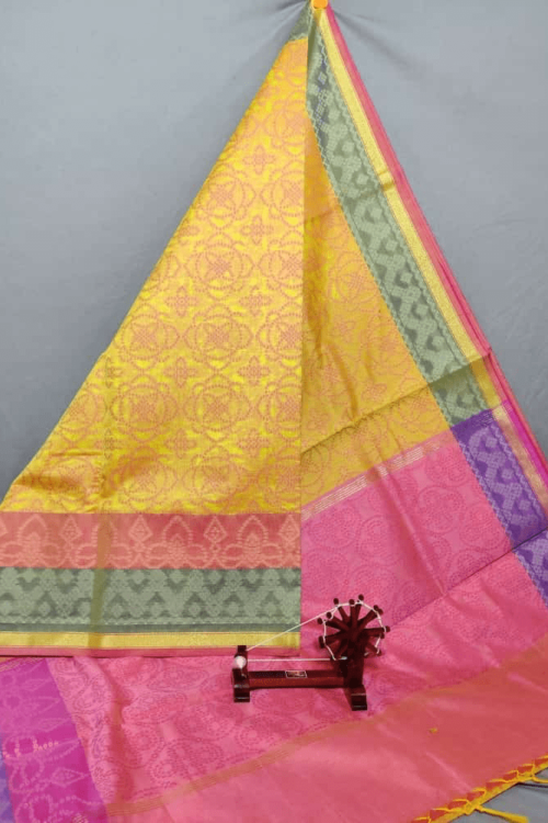 Gold Dupatta with Pink Border