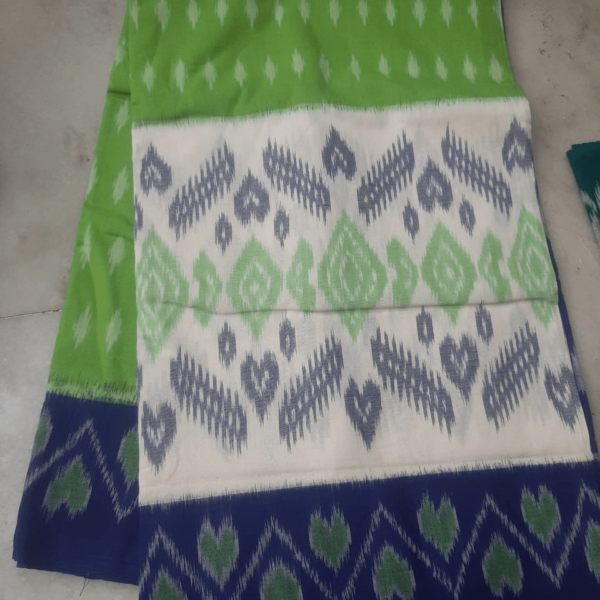 Green Cotton Saree with White and Black Border