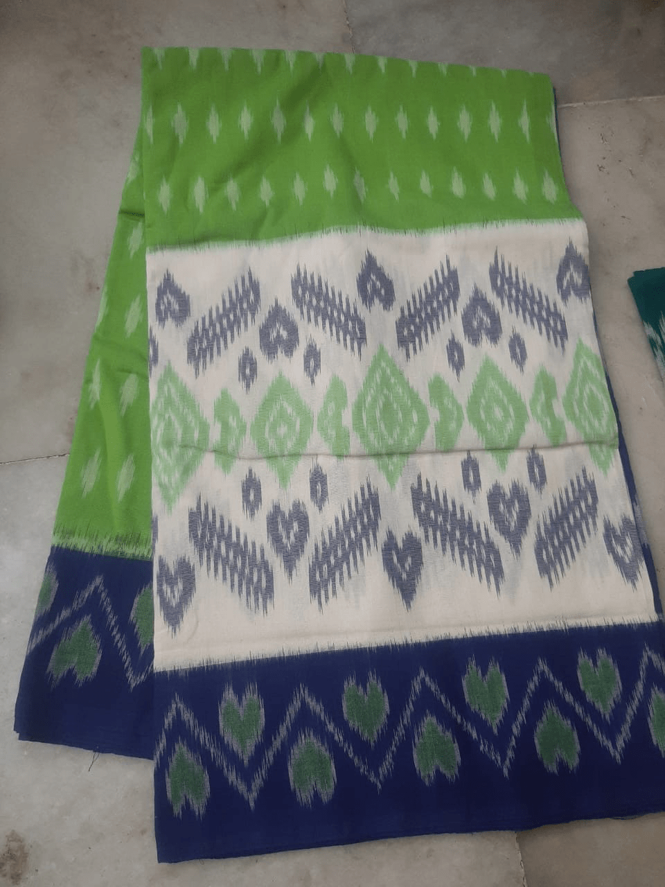 Green Cotton Saree with White and Black Border Green Cotton Saree with White and Black Border