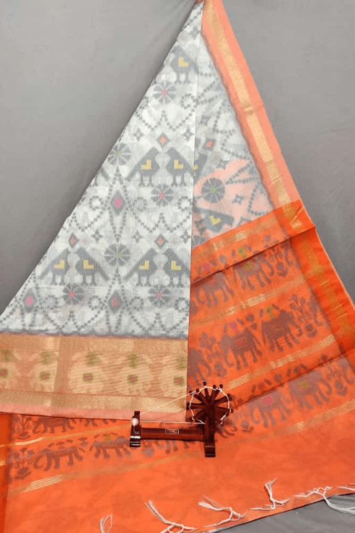 Half white Dupatta with orange Border