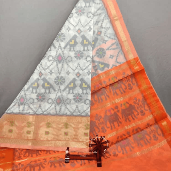 Half white Dupatta with orange Border