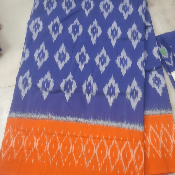 Indigo Blue Cotton saree with Orange Border