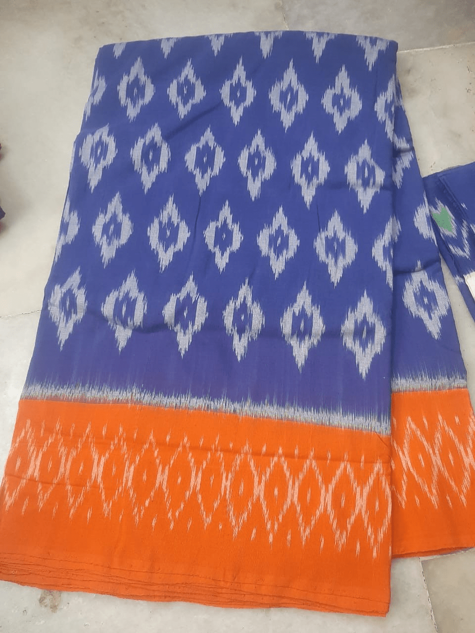 Indigo Blue Cotton saree with Orange Border Indigo Blue Cotton saree with Orange Border