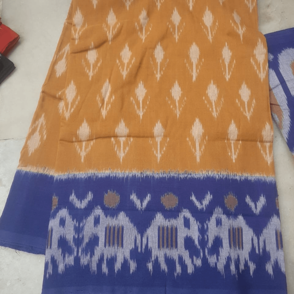 Mustard Cotton Saree with Blue Border
