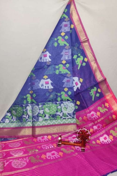 Navy Blue Dupatta with Pink Border design