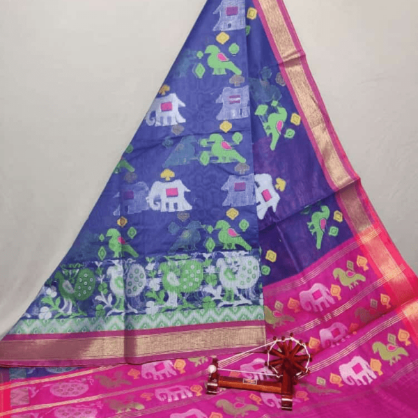 Navy Blue Dupatta with Pink Border