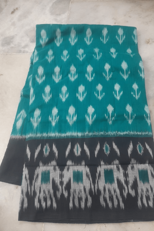 Ocean Blue Cotton Saree with Black Border