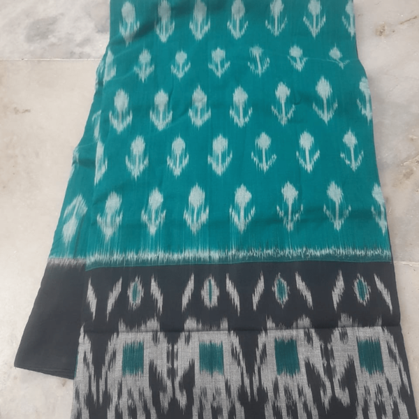 Ocean Blue Cotton Saree with Black Border