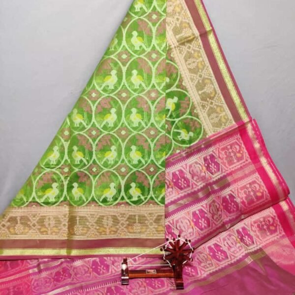 Olive Green Dupatta with Pink Border