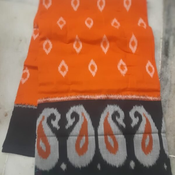 Orange Cotton Saree with Black Border