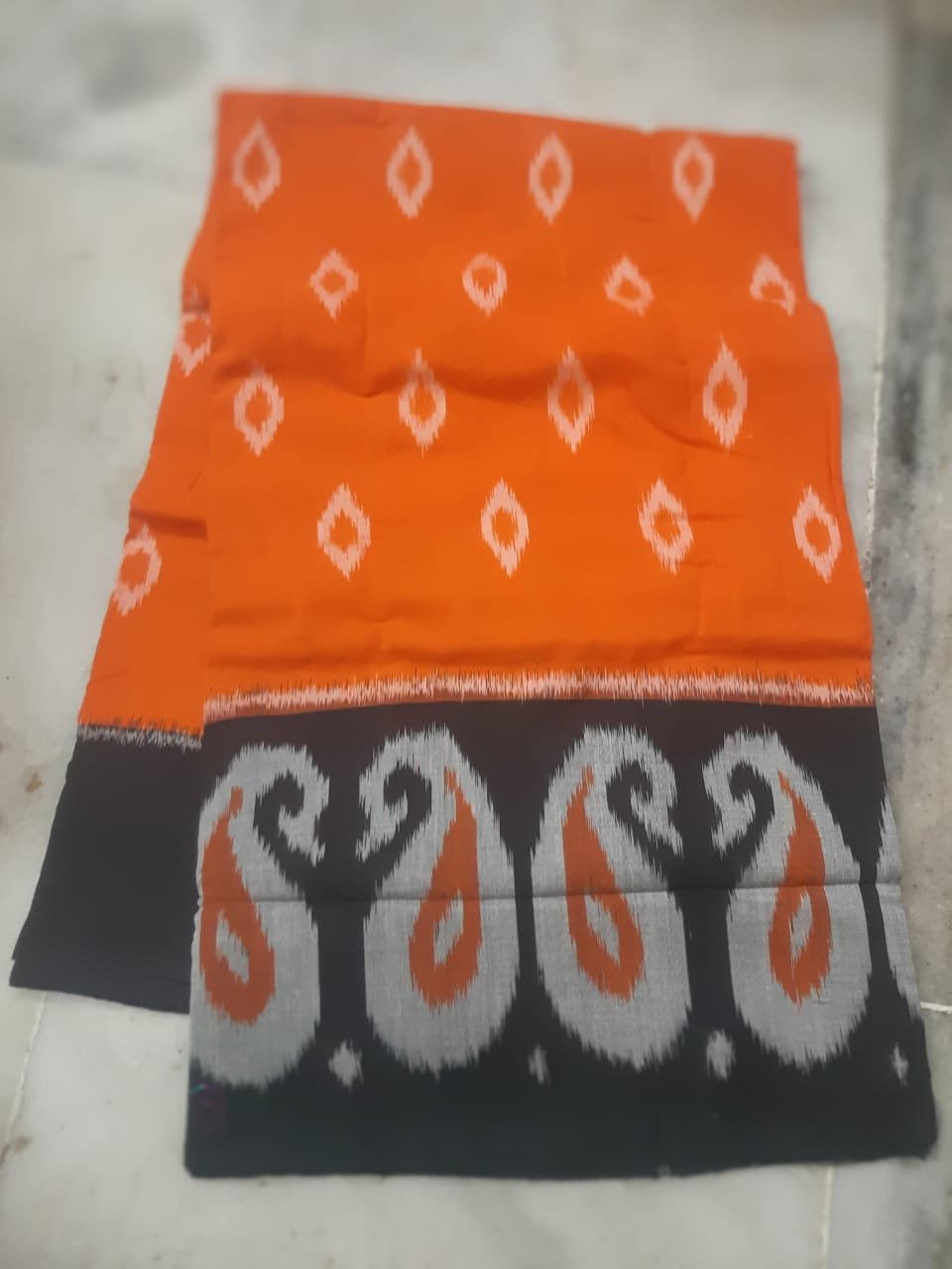 Orange Cotton Saree with Black Border Orange Cotton Saree with Black Border
