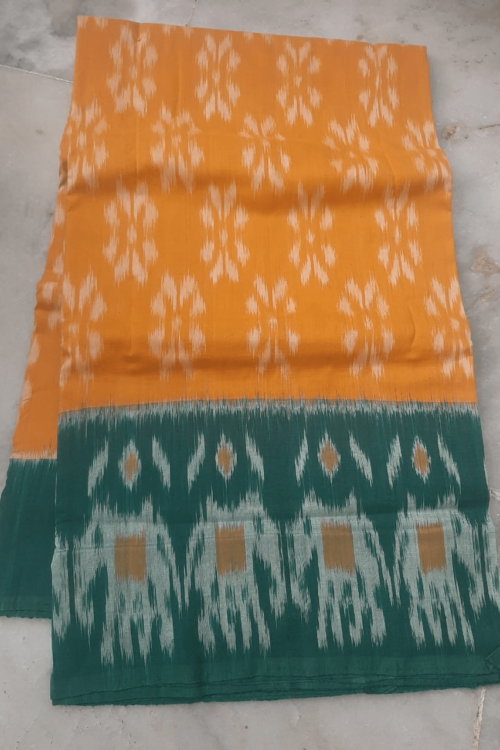 Orange Cotton Saree with Green Border