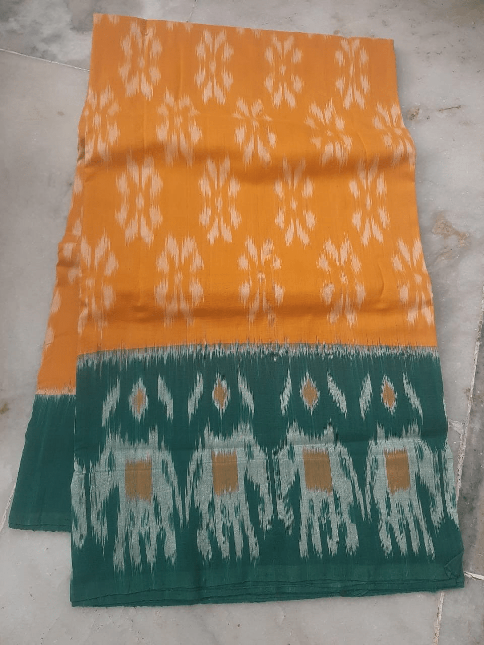Orange Cotton Saree with Green Border Orange Cotton Saree with Green Border
