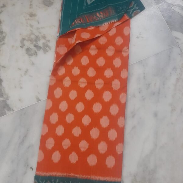 Orange Cotton Saree with Sea Green Border
