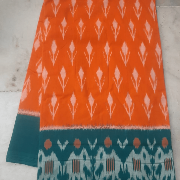 Orange Cotton Saree with Sea Green Border