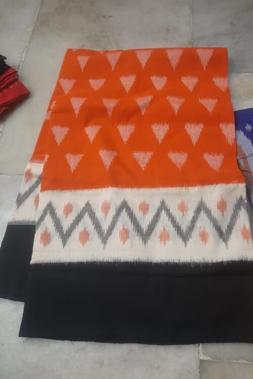 Orange Cotton Saree with white and Black Border