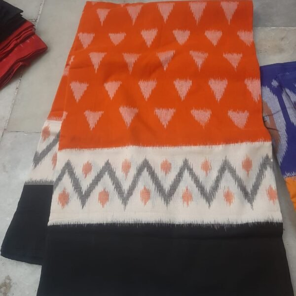 Orange Cotton Saree with white and Black Border