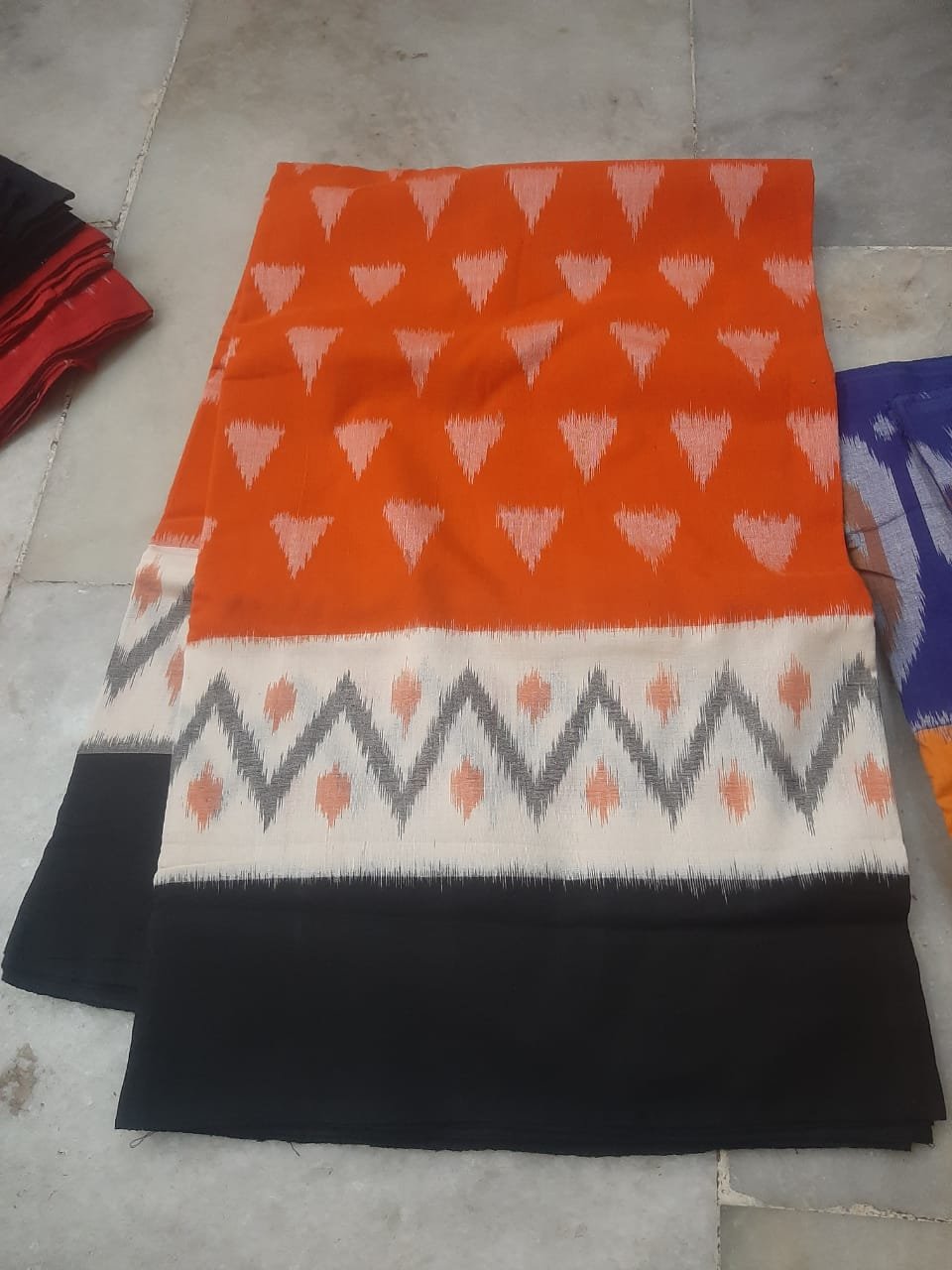 Orange Cotton Saree with white and Black Border Orange Cotton Saree with white and Black Border