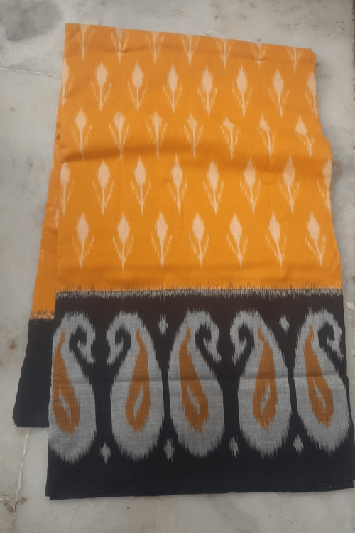 Orange Soft Cotton saree with black