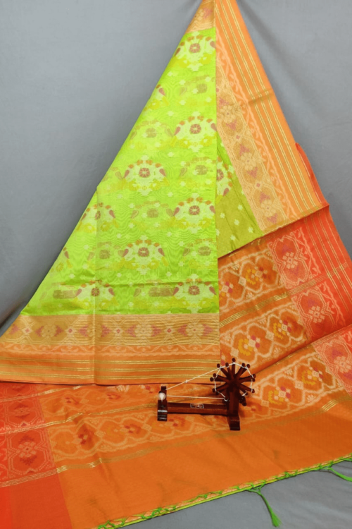 Parrot Green Dupatta with Orange Border