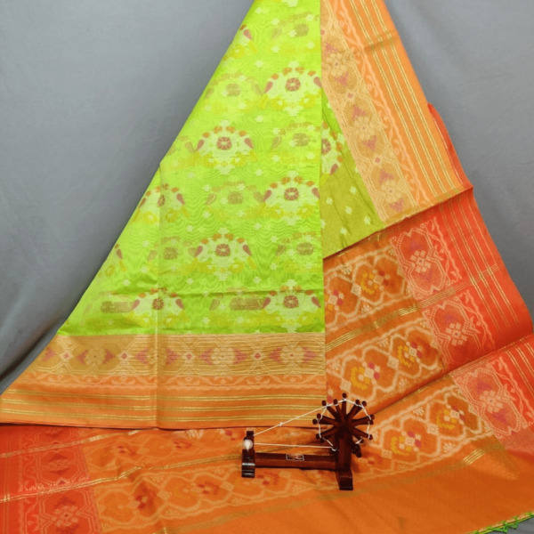 Parrot Green Dupatta with Orange Border