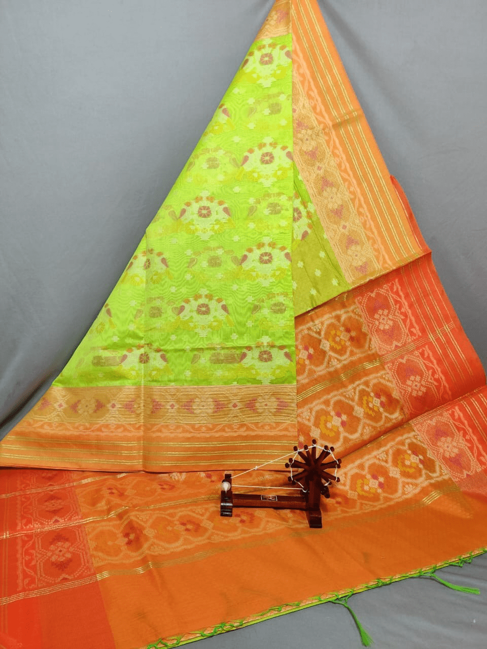 Parrot Green Dupatta with Orange Border Parrot Green Dupatta with Orange Border