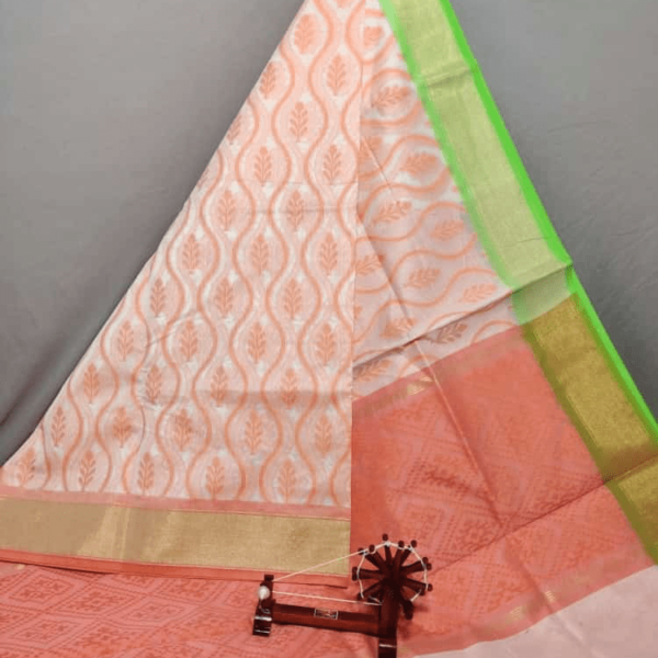 Peach Dupatta with Green Border