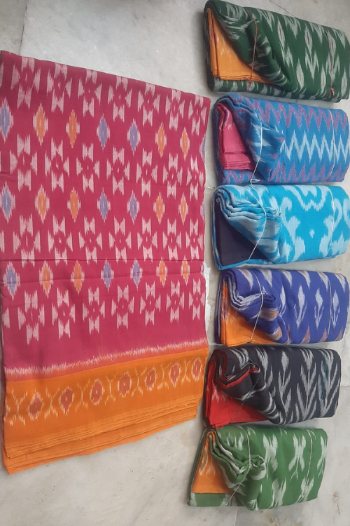 Pink Cotton Saree with Orange Border