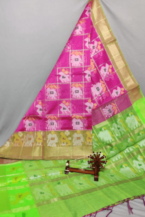Pink Dupatta with Green Border