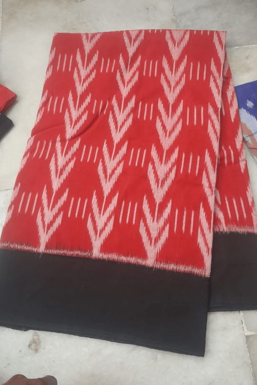 Red Cotton Saree with Black Border