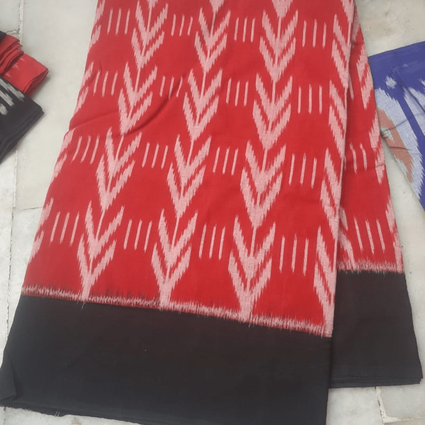 Red Cotton Saree with Black Border