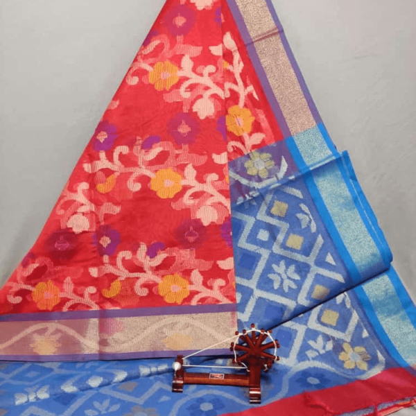 Red Dupatta with Blue Border