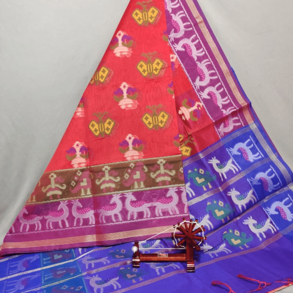 Red Dupatta with Indigo Border