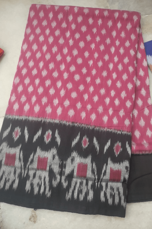 Rosy Cotton Saree with Black Border