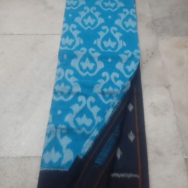 Sky Blue Cotton Saree with Black Border