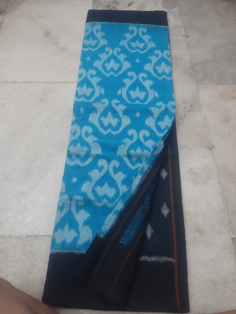 Sky Blue Cotton Saree with Black Border Sky Blue Cotton Saree with Black Border