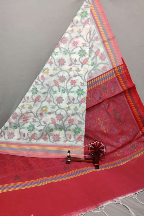 White Dupatta with Maroon Border